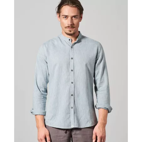 Men's shirt with mandarin collar in ecological hemp