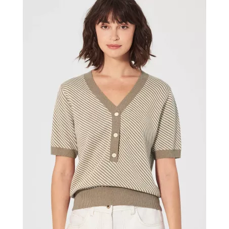 Short sleeves sweater striped hemp and organic cotton