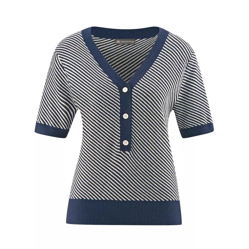 Short sleeves sweater striped hemp and organic cotton