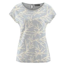 Camiseta de Mujer de Manga Muy Corta de Cáñamo y Algodón Orgánico con Estampado Coral