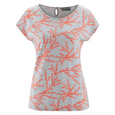 Tee-shirt Femme Manches Très Courtes en Chanvre et Coton Bio Imprimé Corail