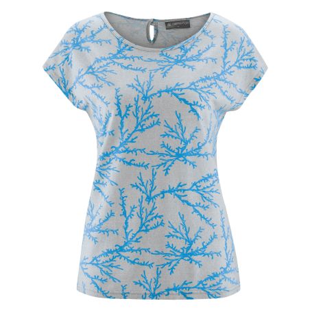 T-shirt da donna a maniche corte in canapa e cotone biologico con stampa corallo